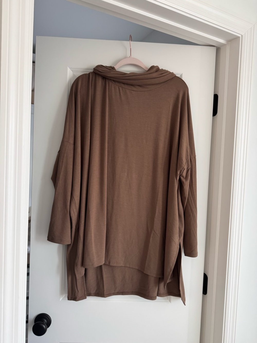 Zenana Outfitters Taupe Brown Cowl Neck Top